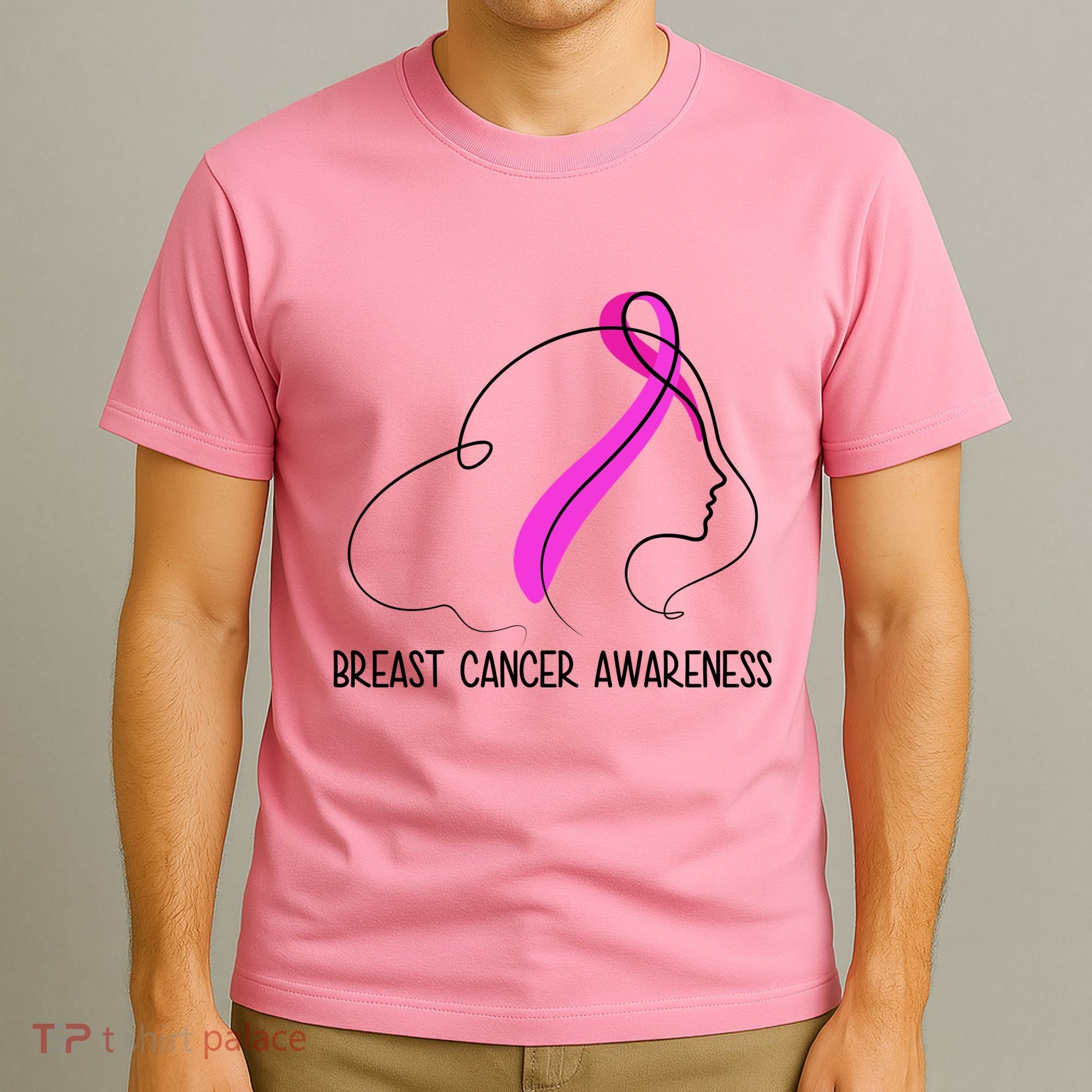 Breast Cancer Awareness Ribbon Girl Outline T-Shirt