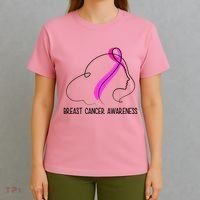 Breast Cancer Awareness Ribbon Girl Outline T-Shirt thumb 4