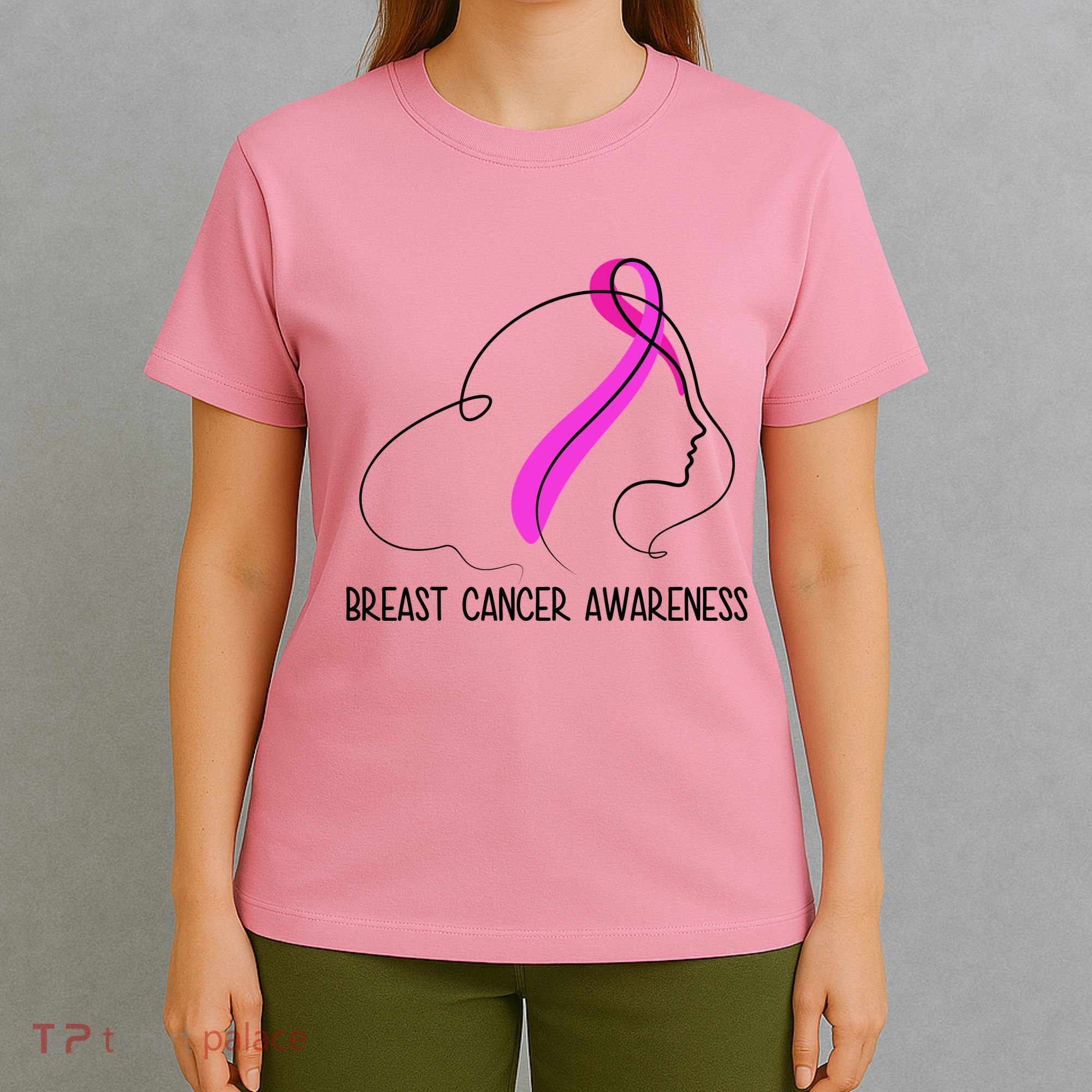 Breast Cancer Awareness Ribbon Girl Outline T-Shirt