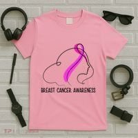 Breast Cancer Awareness Ribbon Girl Outline T-Shirt thumb 5