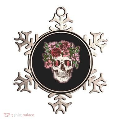 Breast Cancer Awareness Floral Flower Skull Ornament