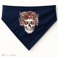 Breast Cancer Awareness Floral Flower Skull USA-Made Doggie Bandana thumb 0