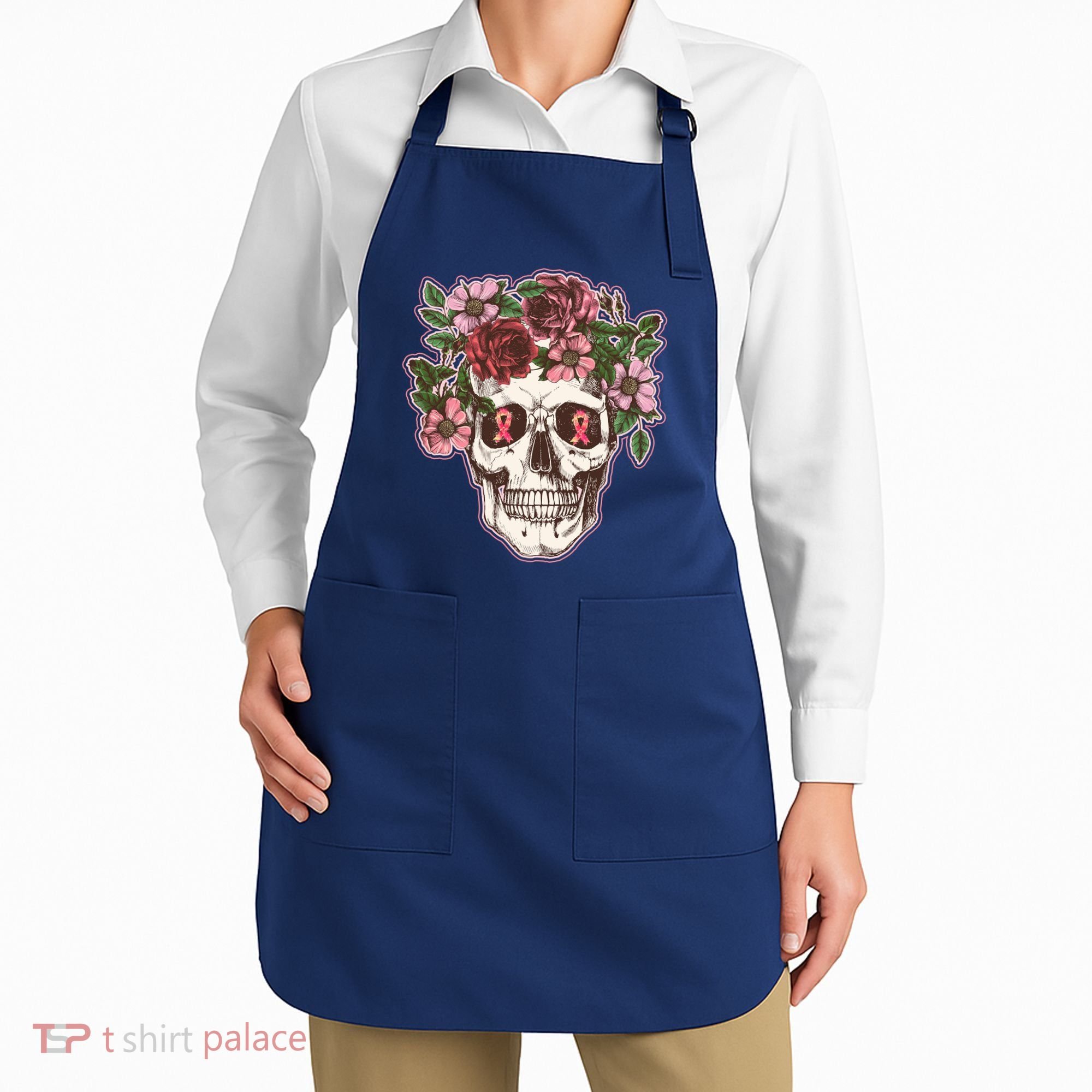 Breast Cancer Awareness Floral Flower Skull Apron