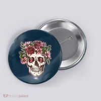 Breast Cancer Awareness Floral Flower Skull Button thumb 0