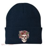 Breast Cancer Awareness Floral Flower Skull Beanie thumb 0