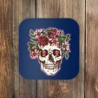 Breast Cancer Awareness Floral Flower Skull Coaster thumb 0