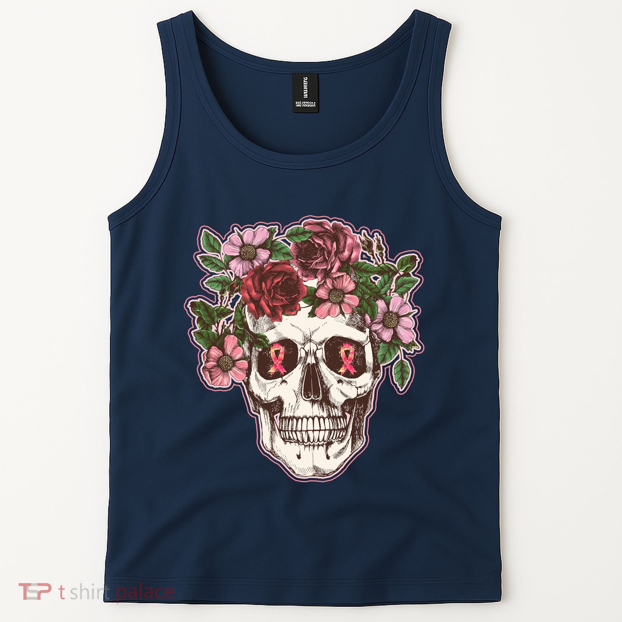 Breast Cancer Awareness Floral Flower Skull Tank Top