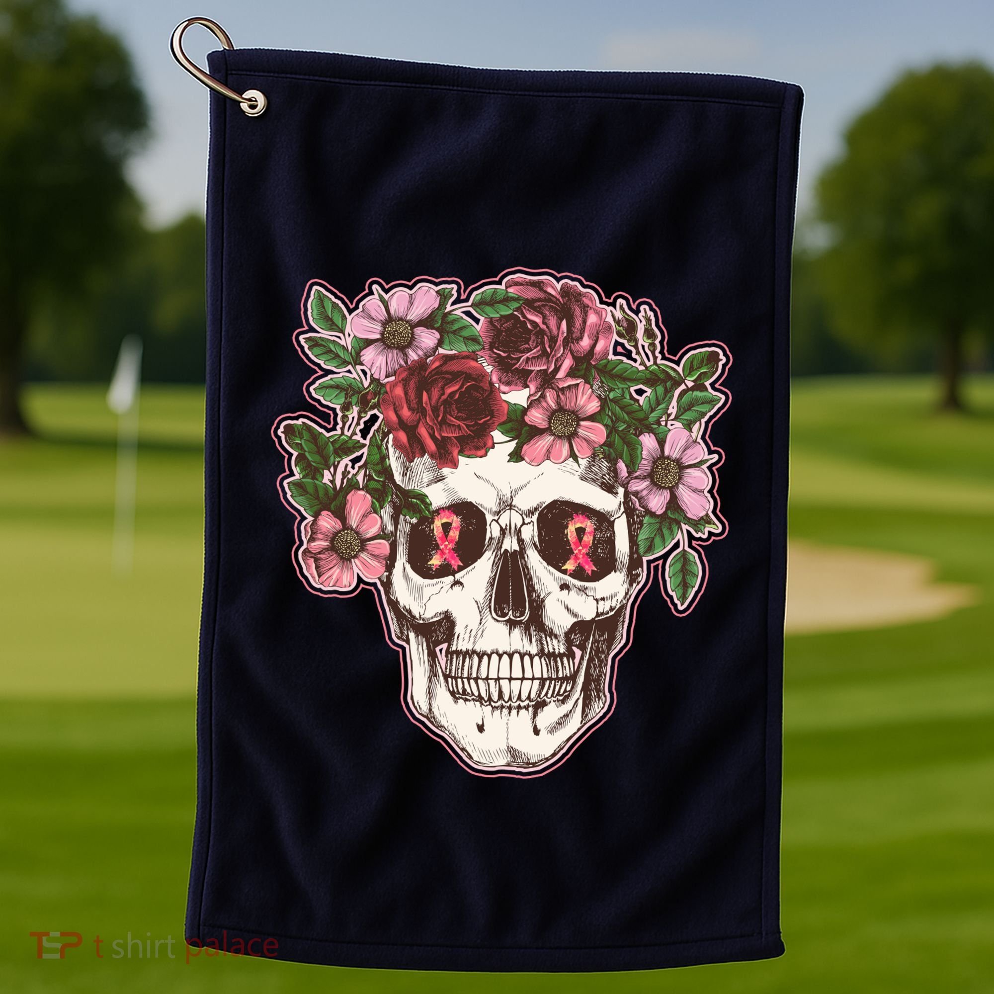 Breast Cancer Awareness Floral Flower Skull Golf Towel
