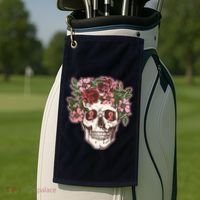 Breast Cancer Awareness Floral Flower Skull Golf Towel thumb 2