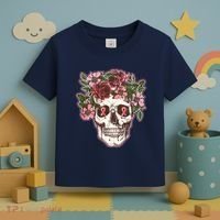 Breast Cancer Awareness Floral Flower Skull Toddler T-Shirt thumb 3