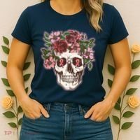Breast Cancer Awareness Floral Flower Skull Women's T-Shirt thumb 2