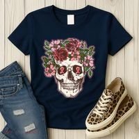 Breast Cancer Awareness Floral Flower Skull Women's T-Shirt thumb 3