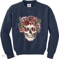 Breast Cancer Awareness Floral Flower Skull Kids Sweatshirt thumb 0