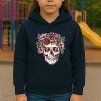 Breast Cancer Awareness Floral Flower Skull Kids Hoodie thumb 3