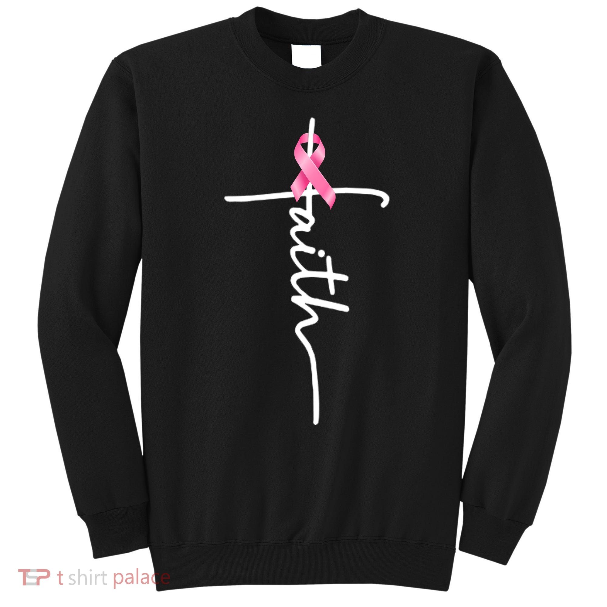 Breast Cancer Awareness Faith Cross Pink Ribbon Sweatshirt