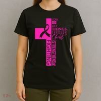 Breast Cancer Awareness Christian Cross Faith T-Shirt thumb 4