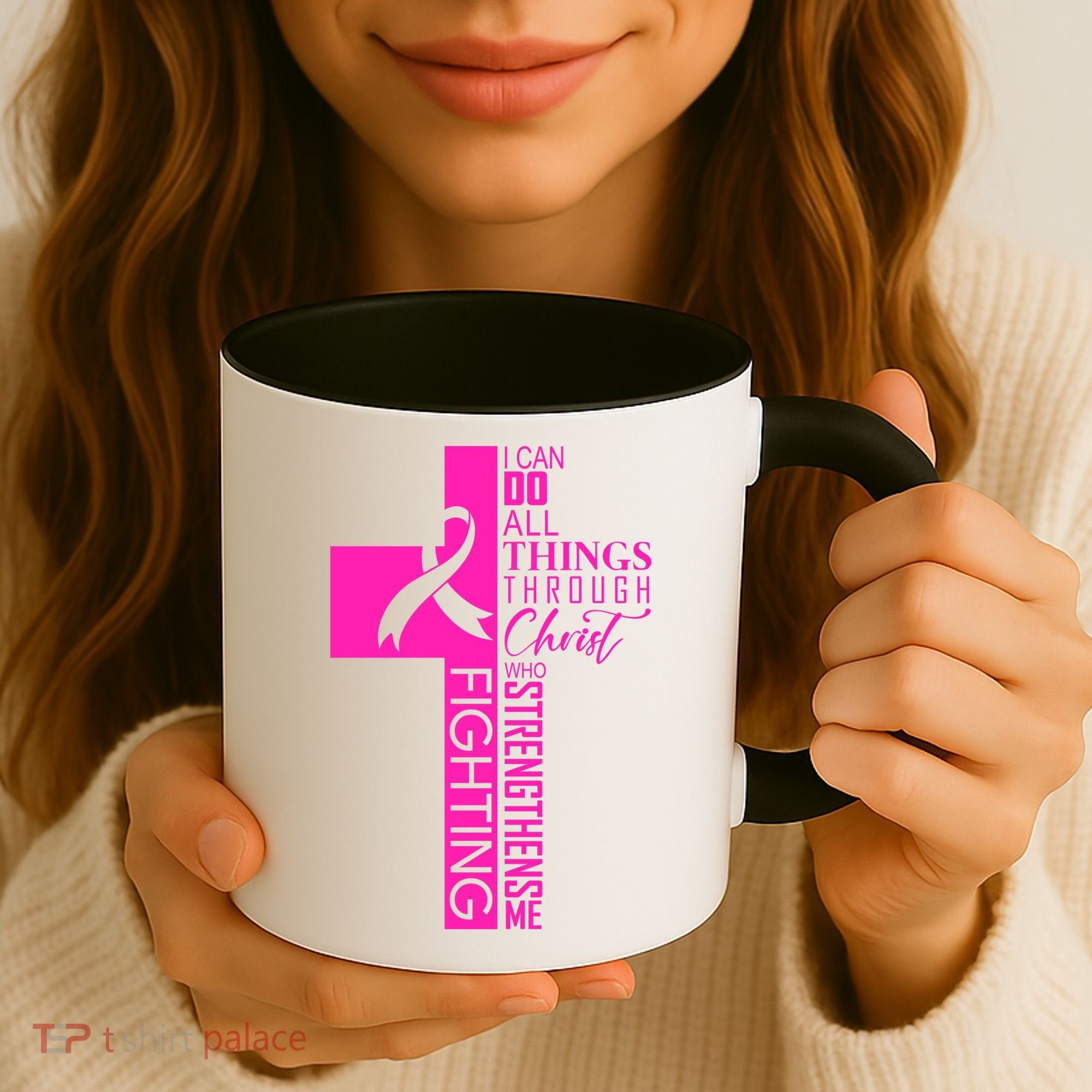 Breast Cancer Awareness Christian Cross Faith Coffee Mug
