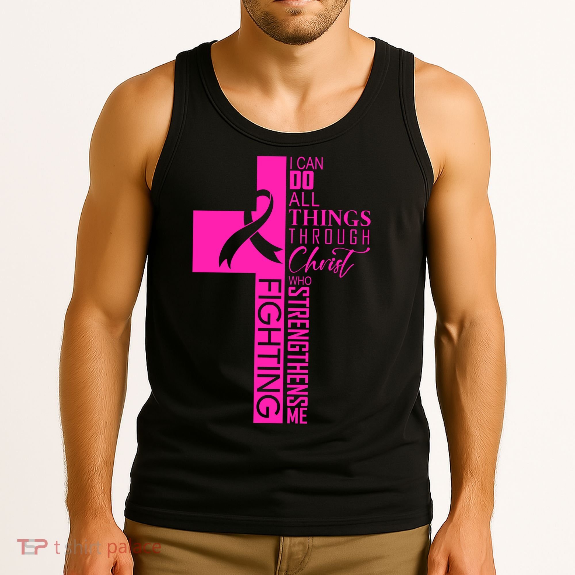 Breast Cancer Awareness Christian Cross Faith Tank Top