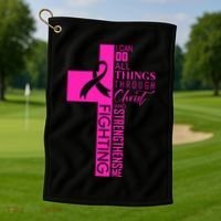 Breast Cancer Awareness Christian Cross Faith Golf Towel thumb 1