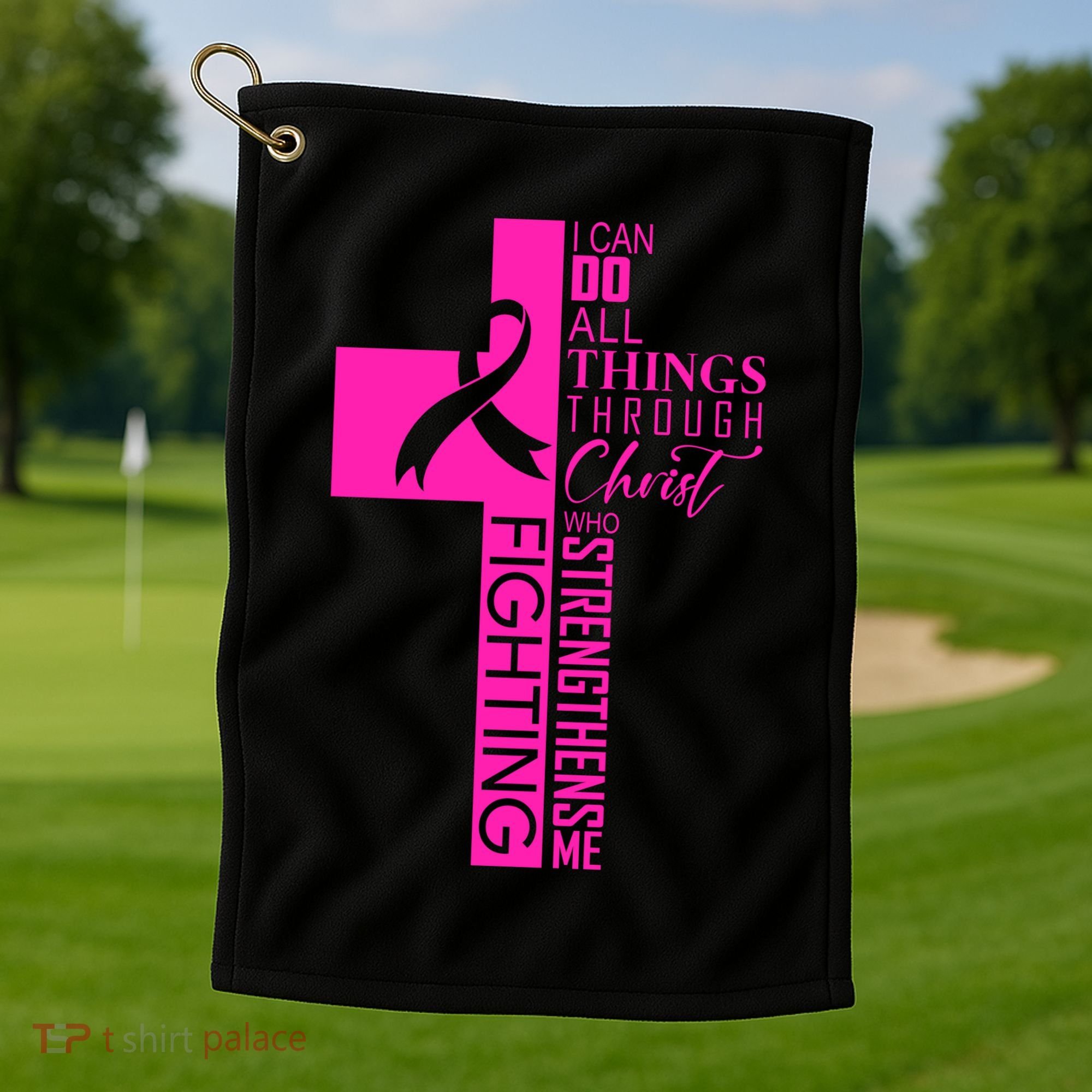 Breast Cancer Awareness Christian Cross Faith Golf Towel