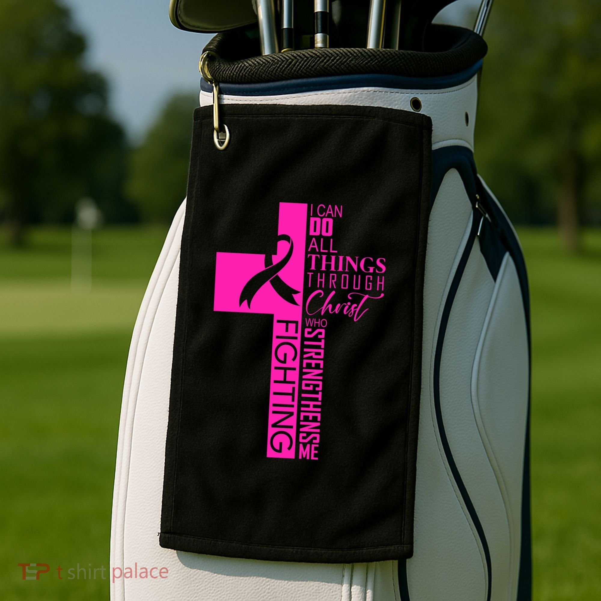 Breast Cancer Awareness Christian Cross Faith Golf Towel