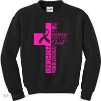 Breast Cancer Awareness Christian Cross Faith Kids Sweatshirt thumb 0