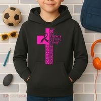 Breast Cancer Awareness Christian Cross Faith Kids Hoodie thumb 2