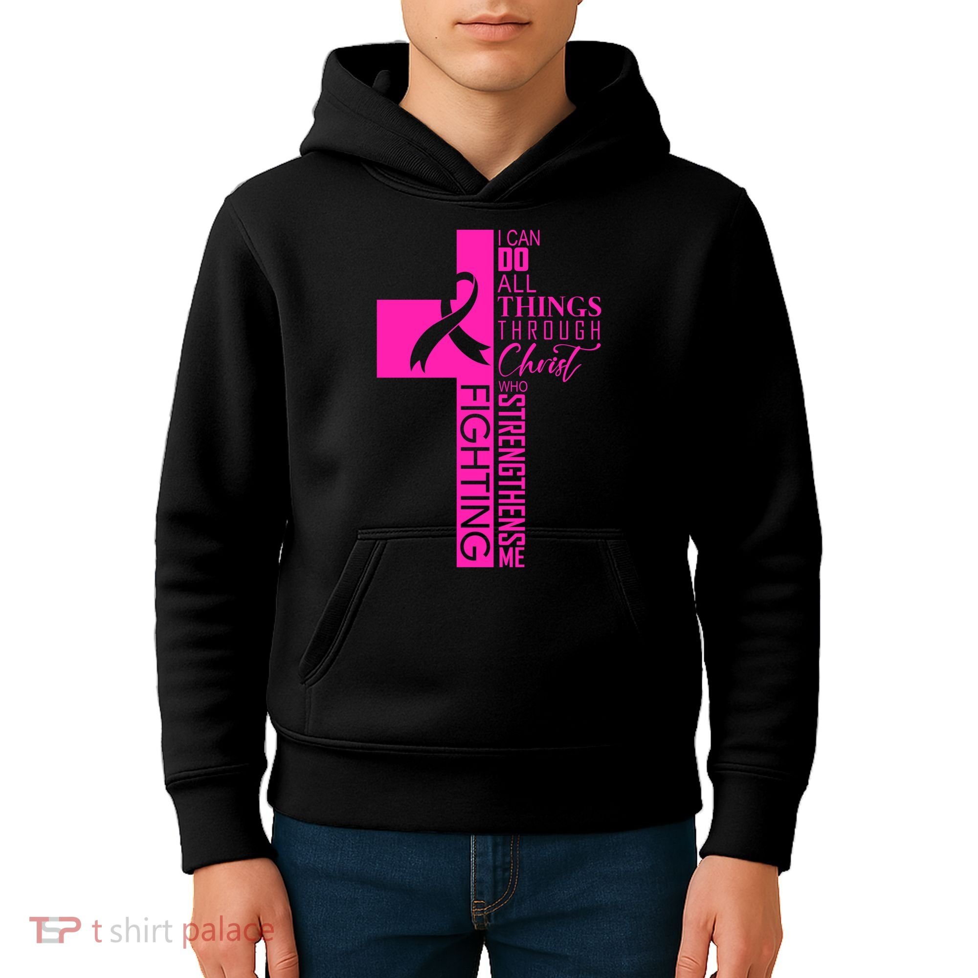 Breast Cancer Awareness Christian Cross Faith Kids Hoodie