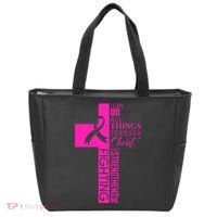 Breast Cancer Awareness Christian Cross Faith Tote Bag thumb 0