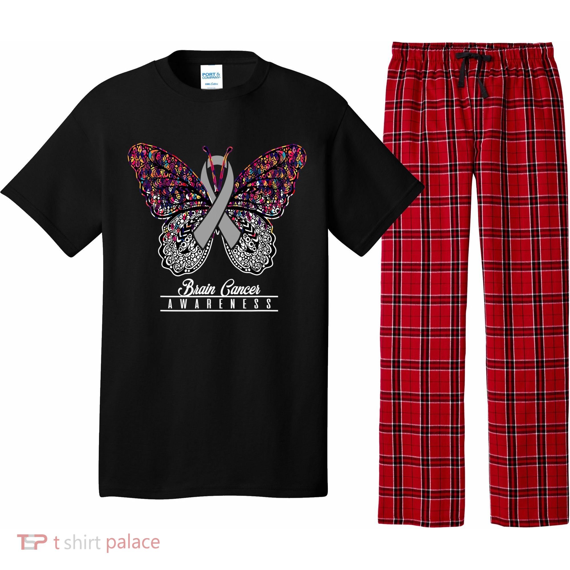 Brain Cancer Awareness Cute Gift Butterfly Lovers Funny Gift Pajama Set