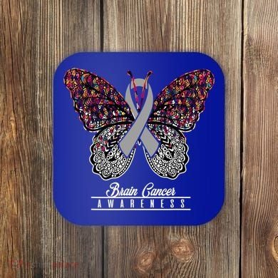 Brain Cancer Awareness Cute Gift Butterfly Lovers Funny Gift Coaster