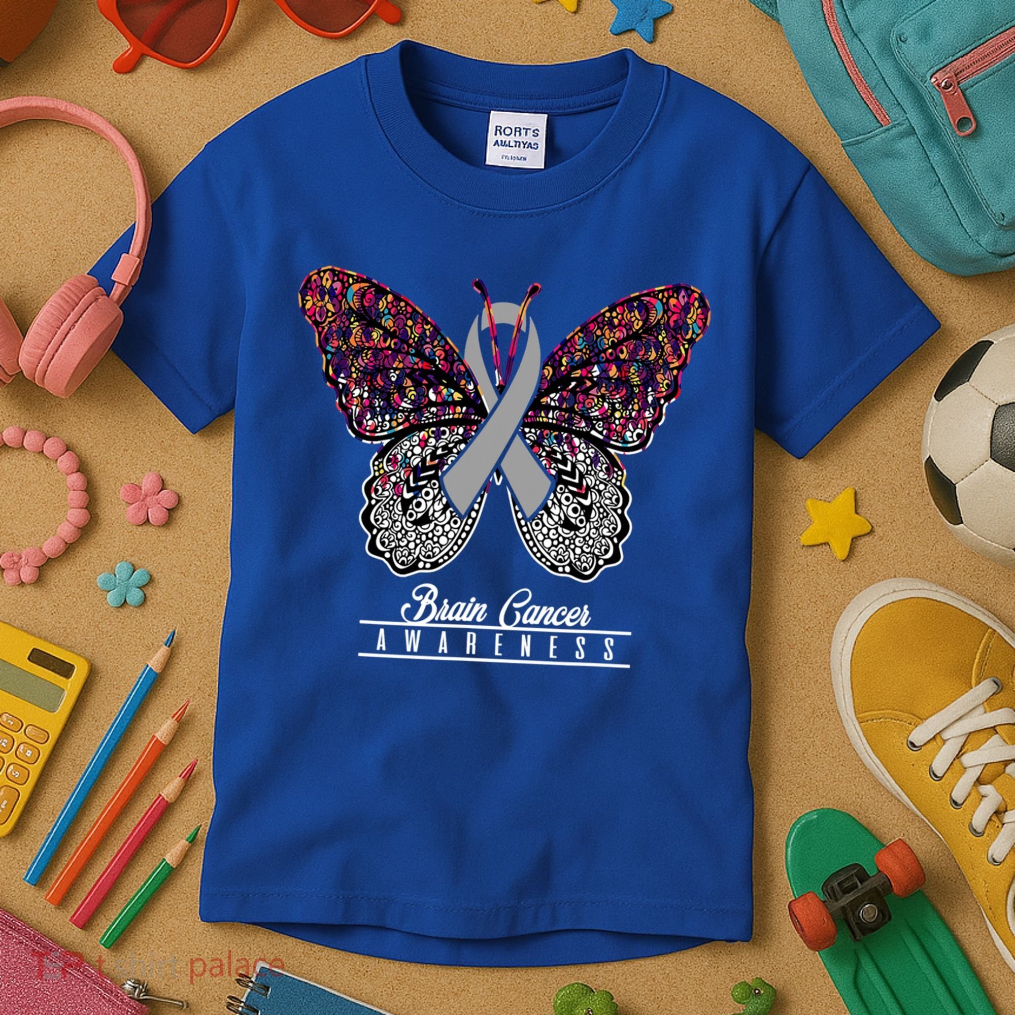 Brain Cancer Awareness Cute Gift Butterfly Lovers Funny Gift Kids T-Shirt