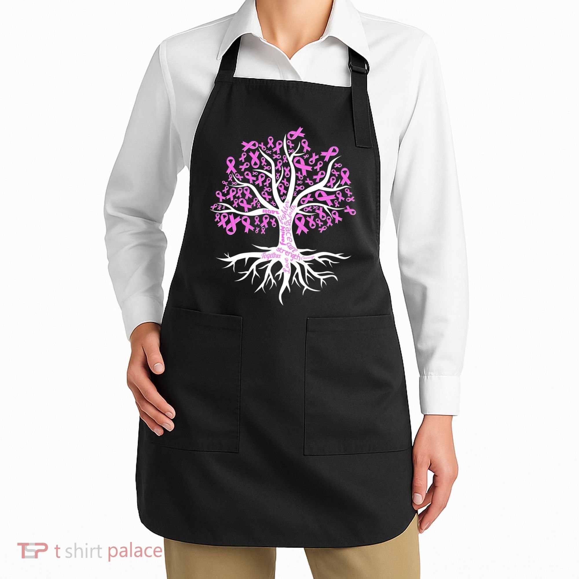 Breast Cancer Awareness Pink Ribbon Tree Apron