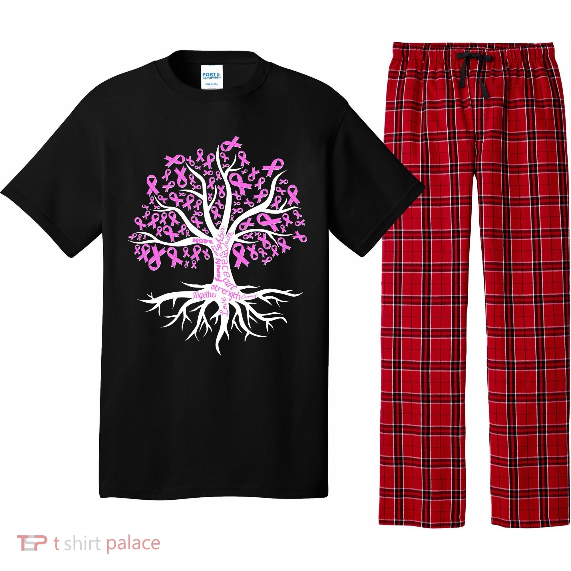 Breast Cancer Awareness Pink Ribbon Tree Pajama Set