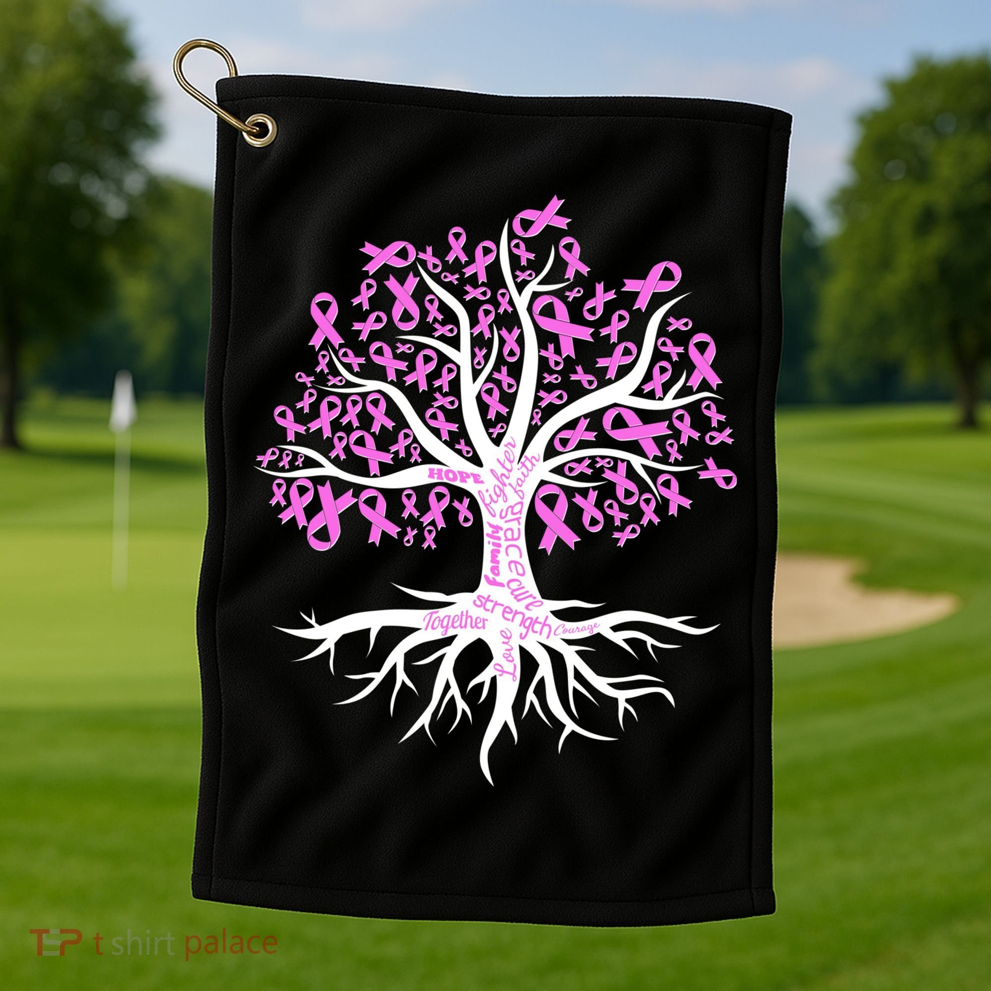 Breast Cancer Awareness Pink Ribbon Tree Golf Towel