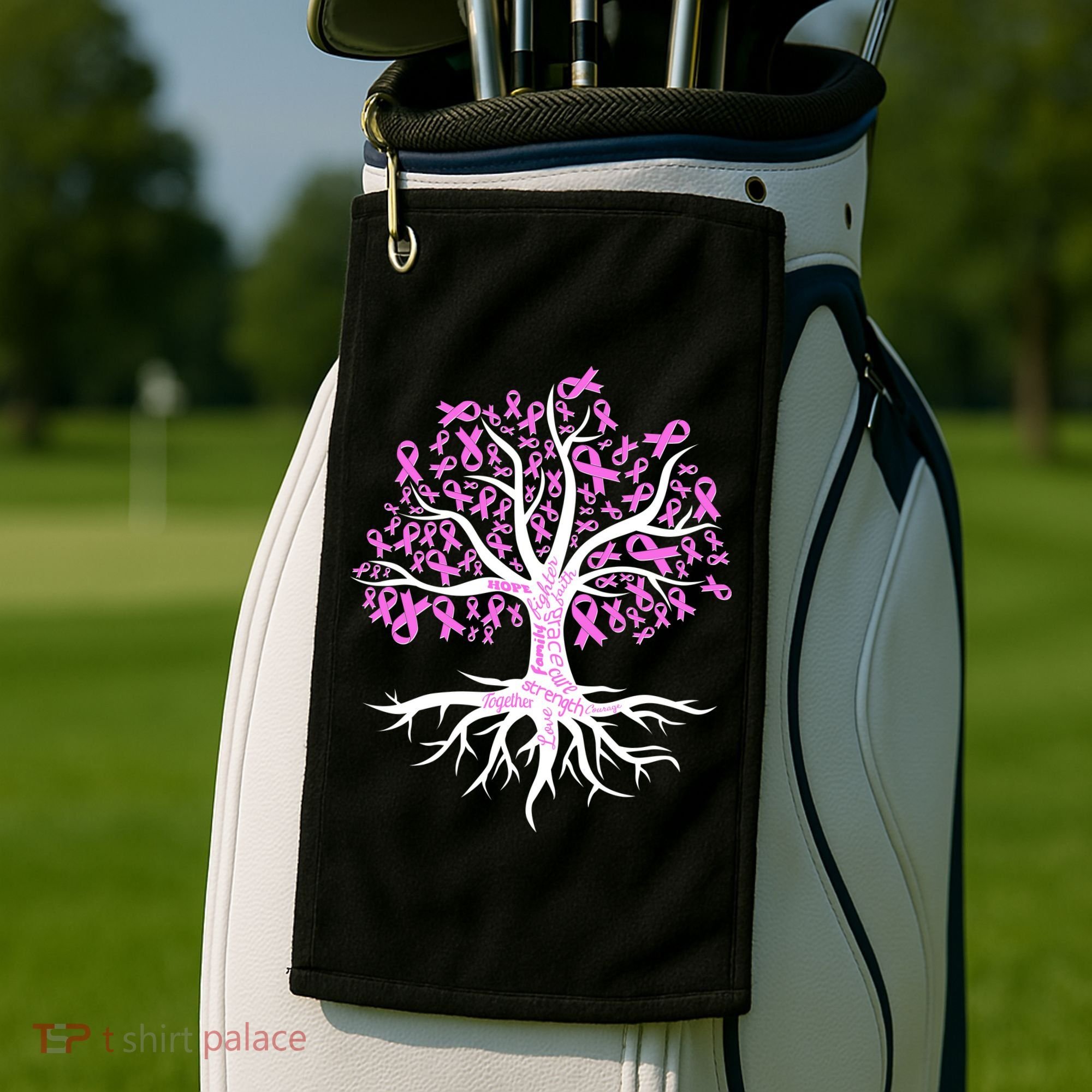 Breast Cancer Awareness Pink Ribbon Tree Golf Towel
