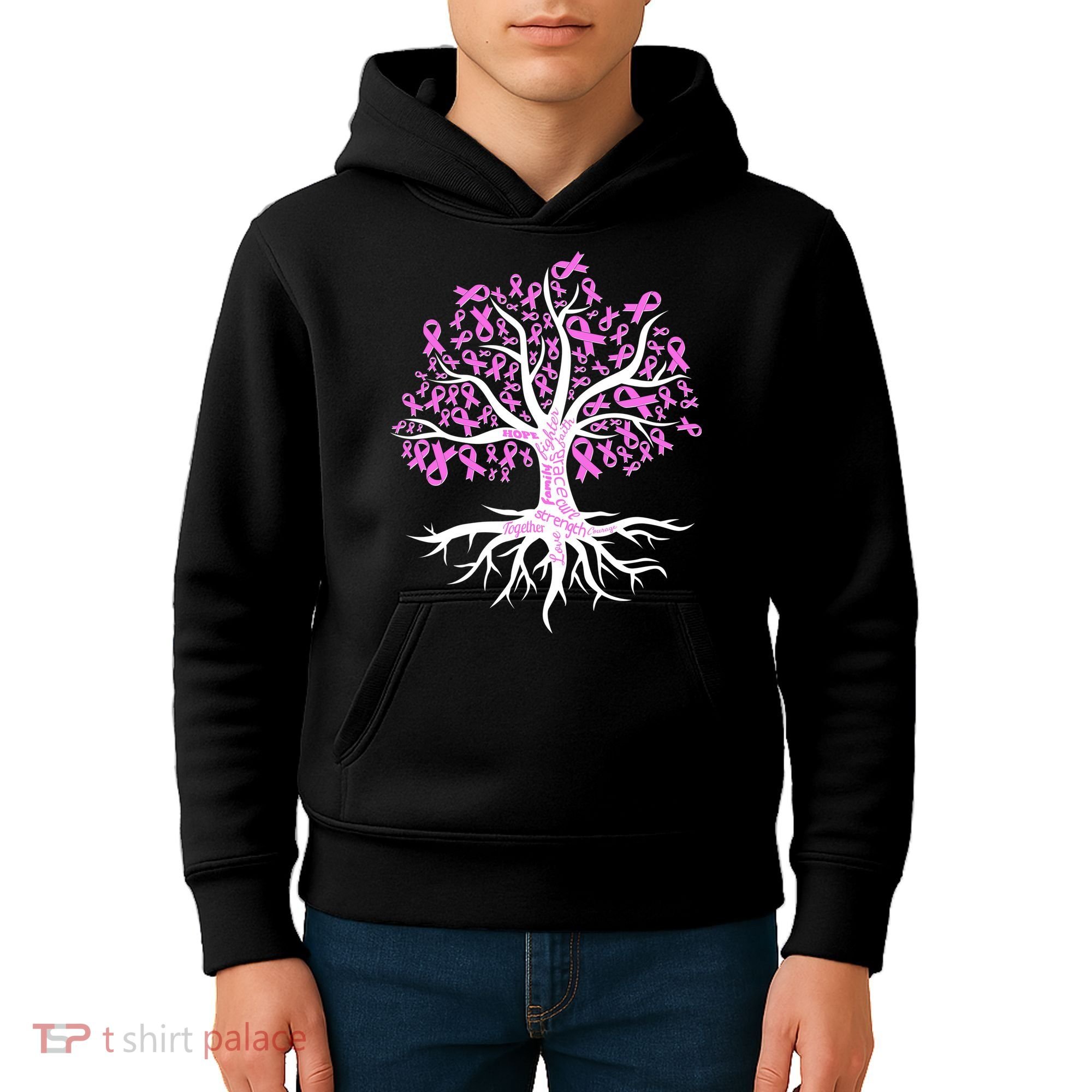 Breast Cancer Awareness Pink Ribbon Tree Kids Hoodie