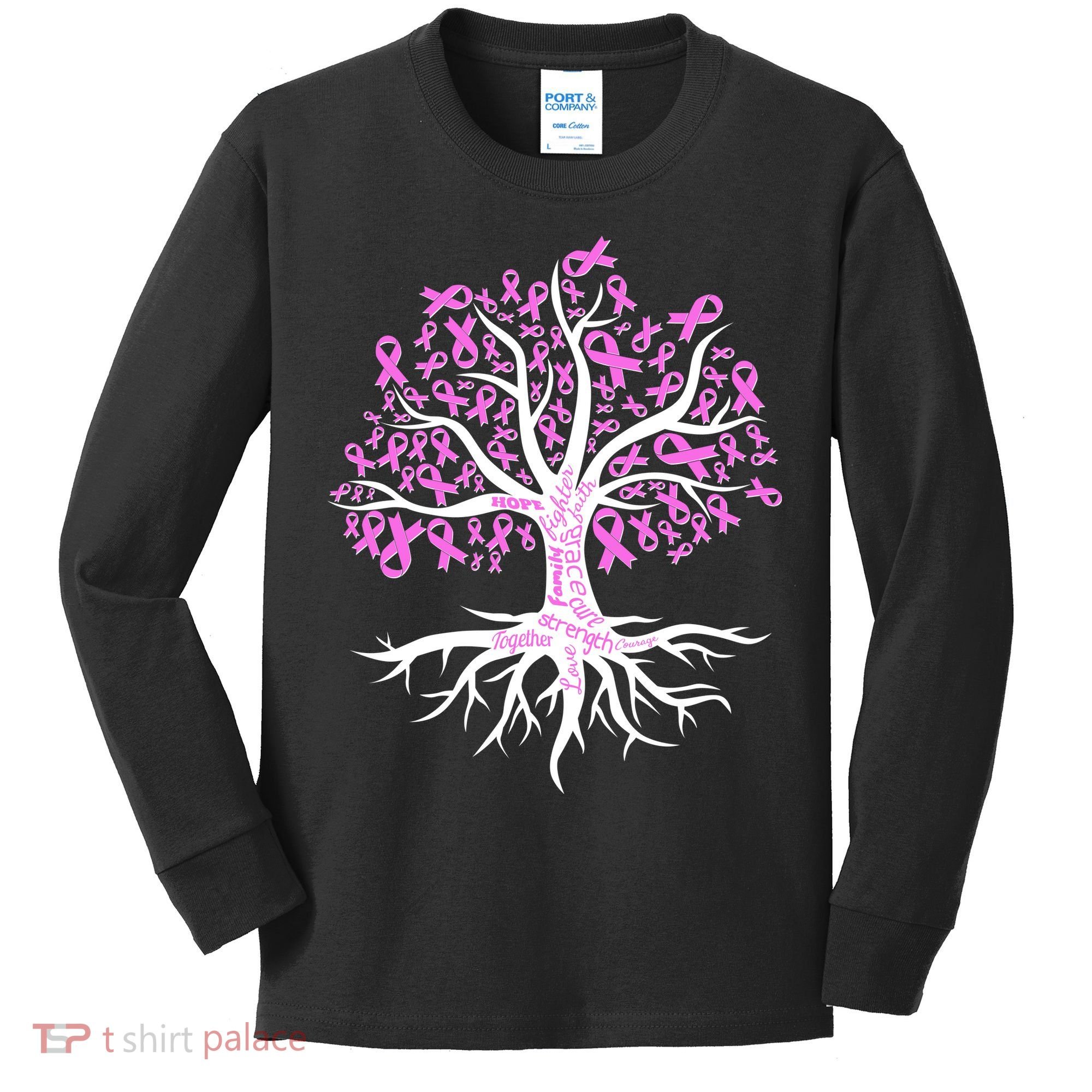 Breast Cancer Awareness Pink Ribbon Tree Kids Long Sleeve Shirt