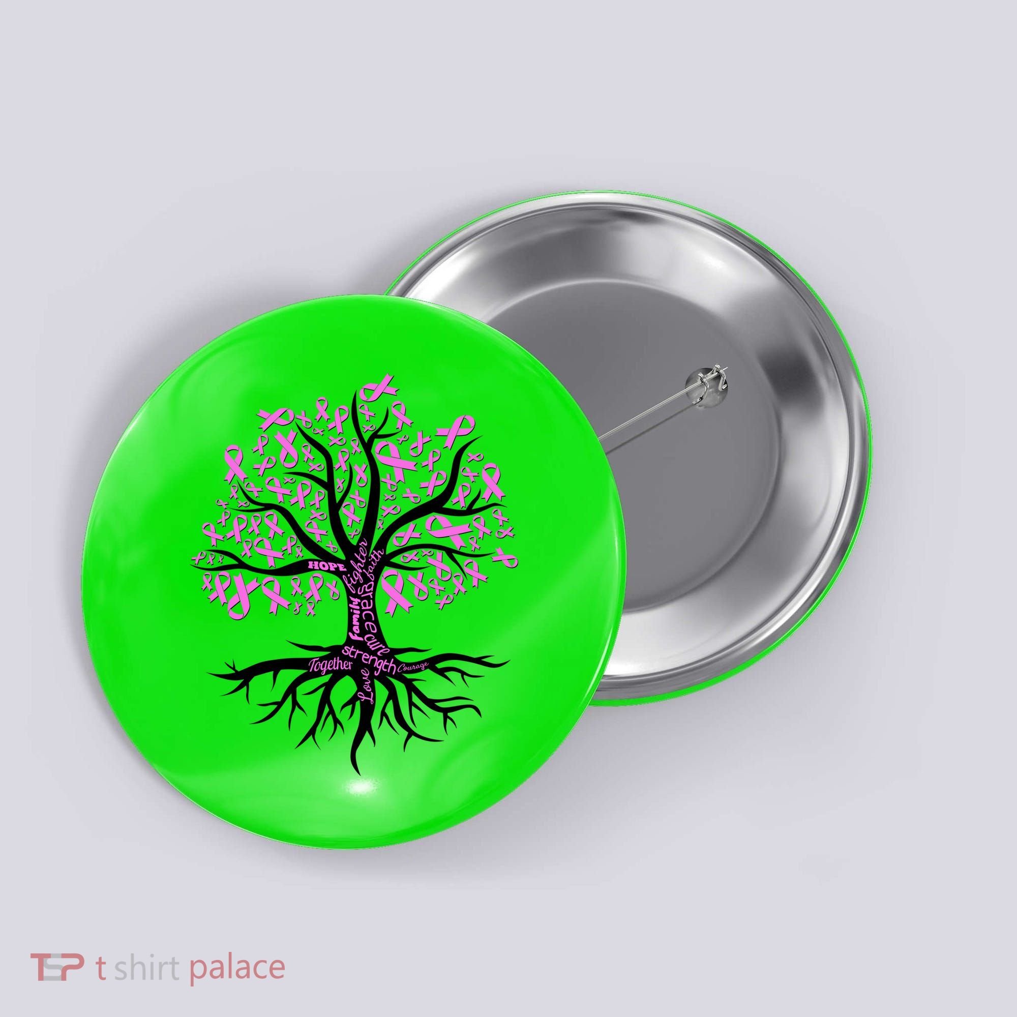 Breast Cancer Awareness Pink Ribbon Tree Button