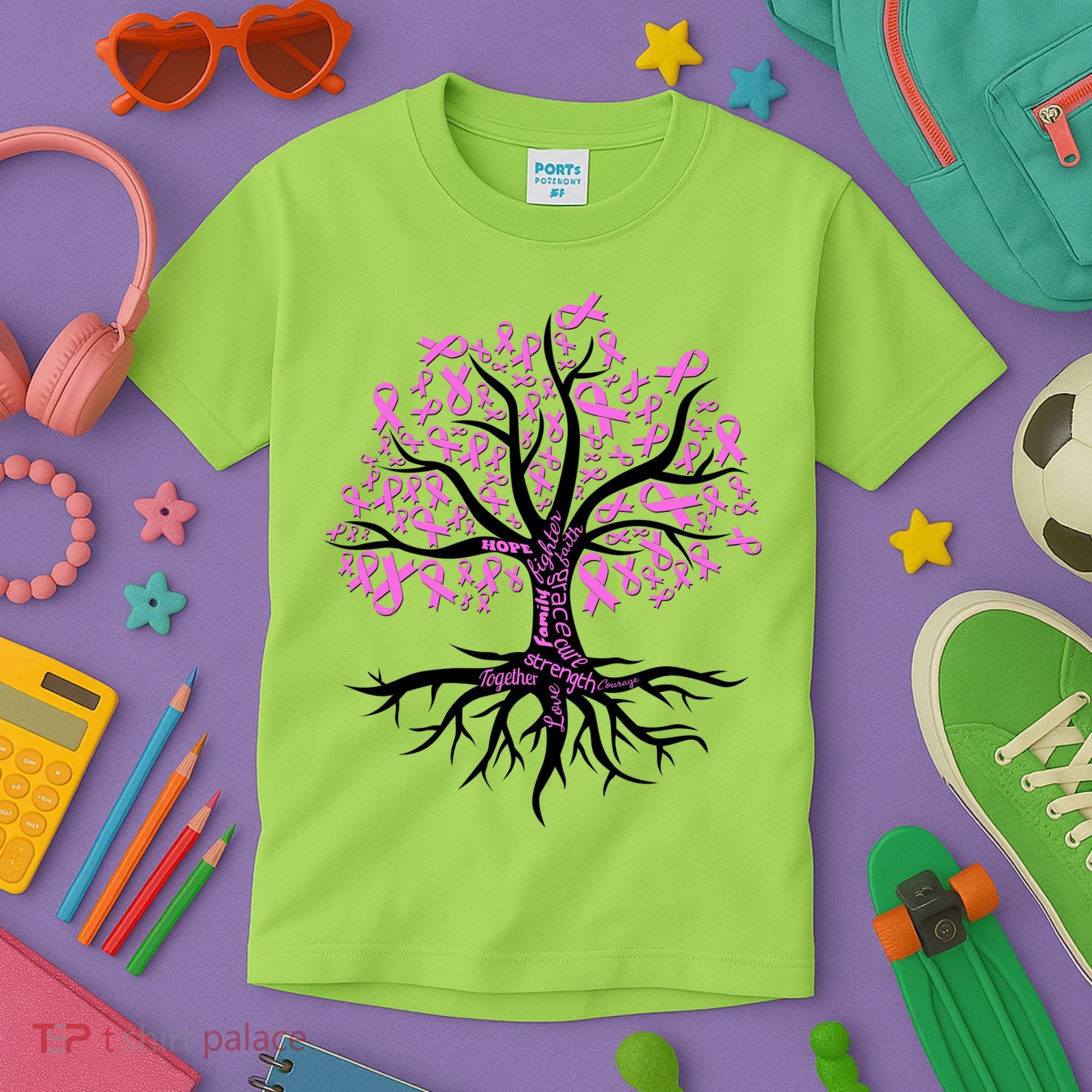 Breast Cancer Awareness Pink Ribbon Tree Kids T-Shirt