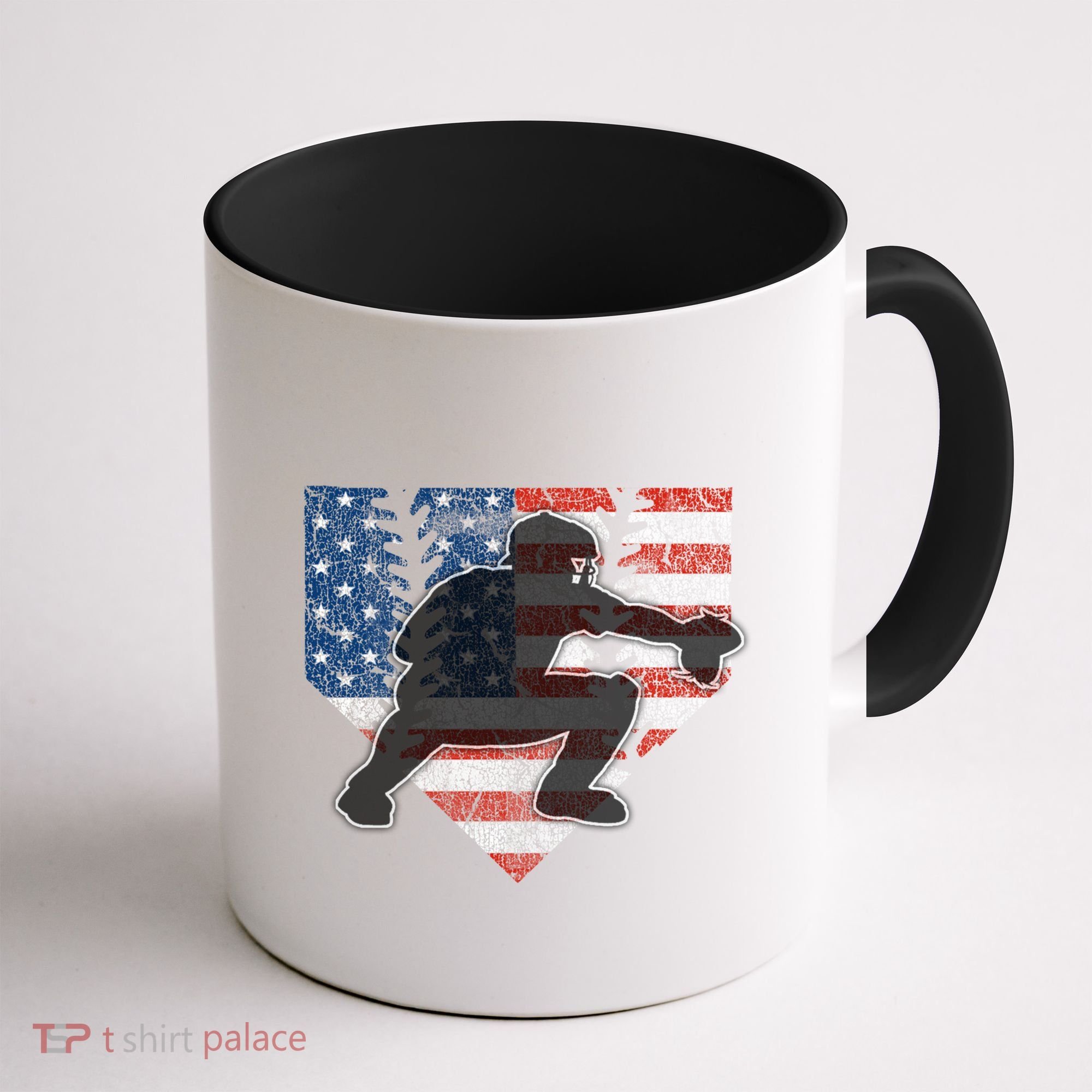 Baseball Catcher American Flag Home Plate Cute Gift Coffee Mug