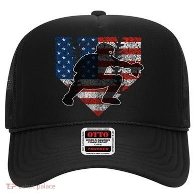 Baseball Catcher American Flag Home Plate Cute Gift Hat