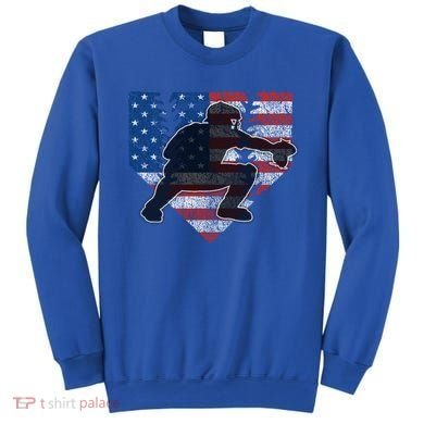Baseball Catcher American Flag Home Plate Cute Gift Sweatshirt