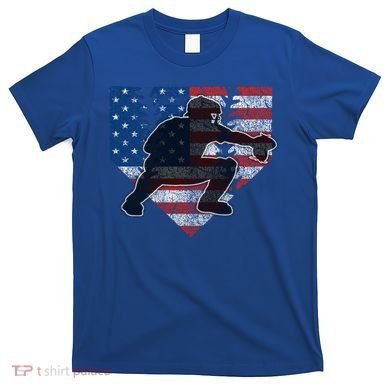 Baseball Catcher American Flag Home Plate Cute Gift T-Shirt