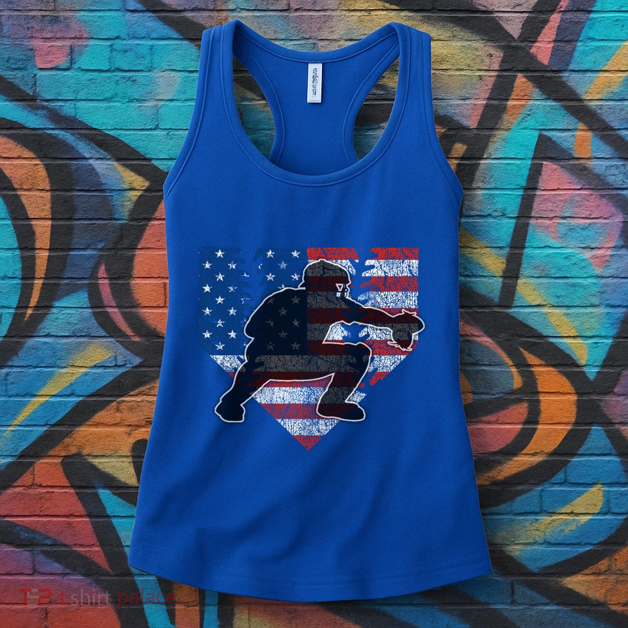 Baseball Catcher American Flag Home Plate Cute Gift Women's Tank Top