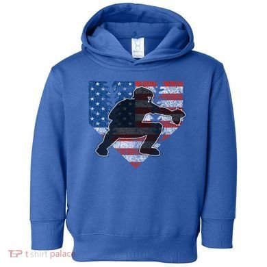 Baseball Catcher American Flag Home Plate Cute Gift Toddler Hoodie