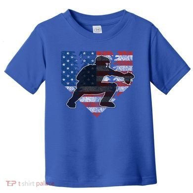 Baseball Catcher American Flag Home Plate Cute Gift Toddler T-Shirt
