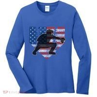 Baseball Catcher American Flag Home Plate Cute Gift Women's Long Sleeve Shirt thumb 0