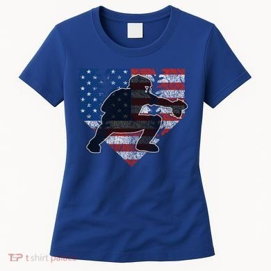 Baseball Catcher American Flag Home Plate Cute Gift Women's T-Shirt