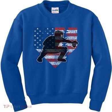 Baseball Catcher American Flag Home Plate Cute Gift Kids Sweatshirt